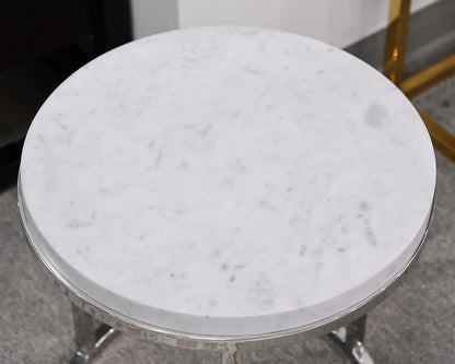 Restoration Hardware Nicholas Side Table in White Marble and Stainless Steel