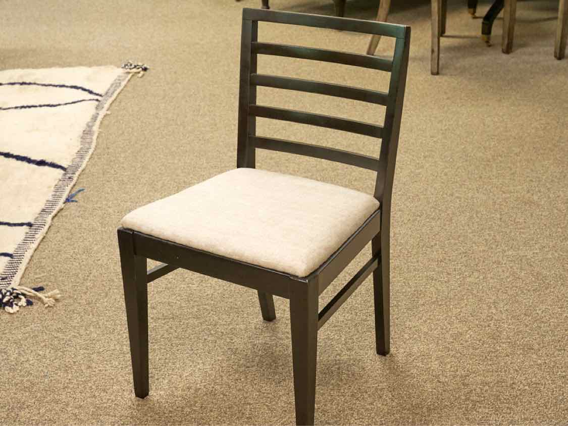 Set of Six MCM Dining Chairs in Black W/ Upholstered Seats