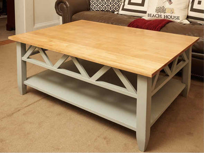Ethan Allen Solid Maple Top Cocktail Table with Sky Blue Finish Base