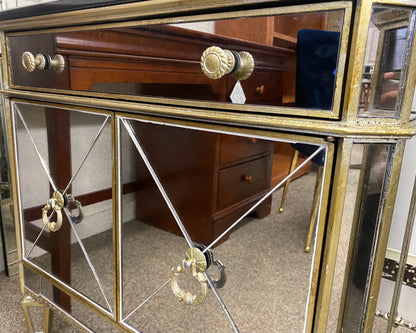 Pair of Mirrored Bedside Chests with Black Marble Tops