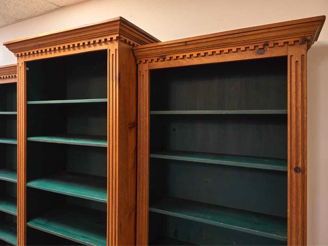 Three Piece Bookcase in Pine with Green Interior