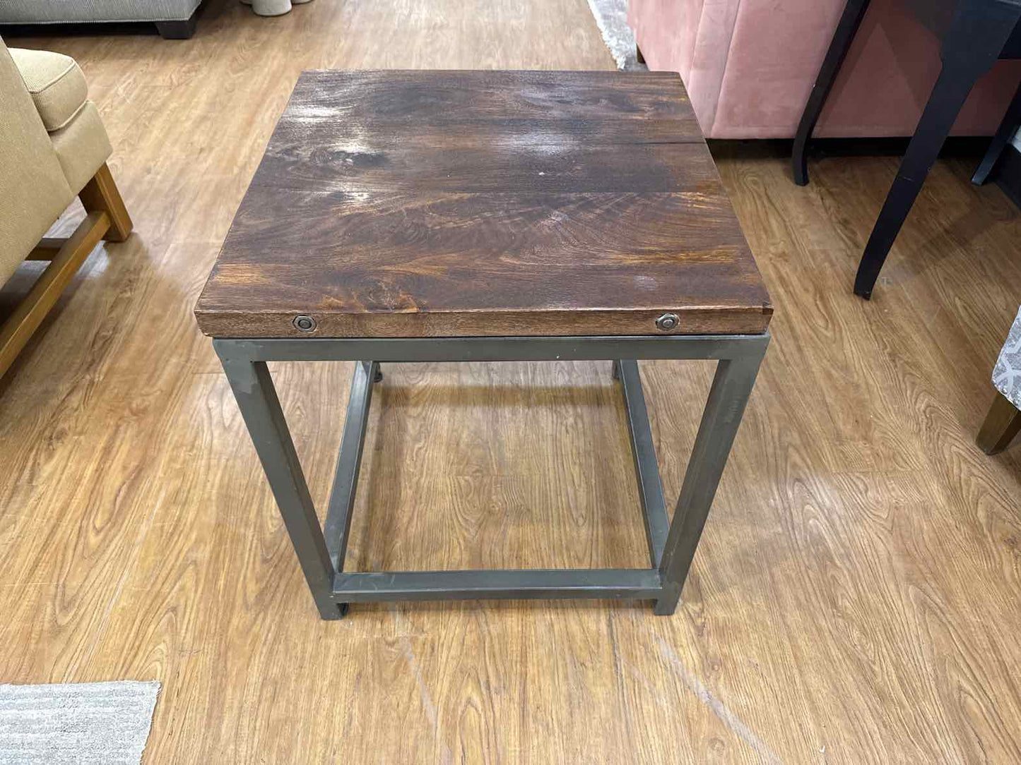 Square Side Table w/ Metal Base