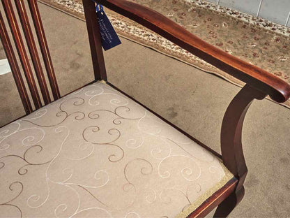 Antique Mahogany Arm Bench With Inlay Accents Upholstered Seat
