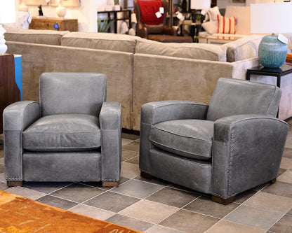 Pair of Restoration Hardware Gray Leather Chairs
