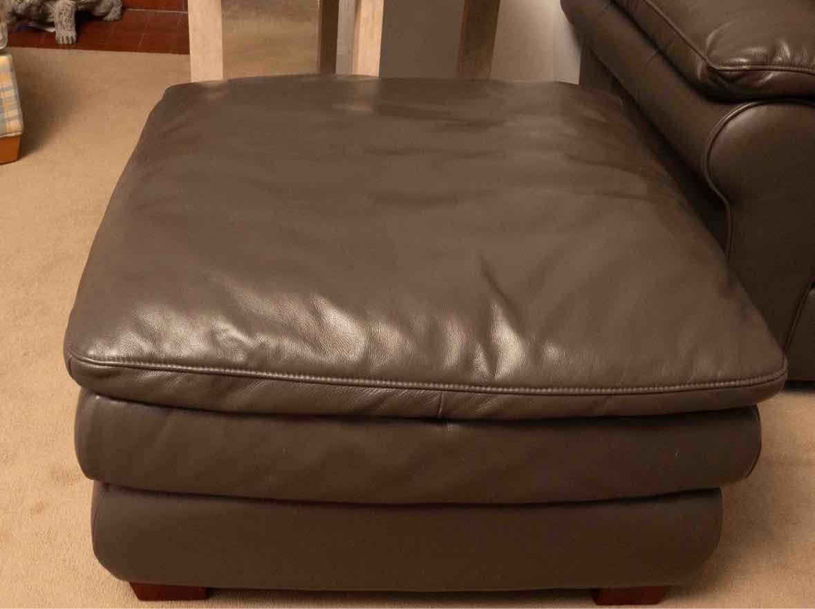 Grey Leather Ottoman