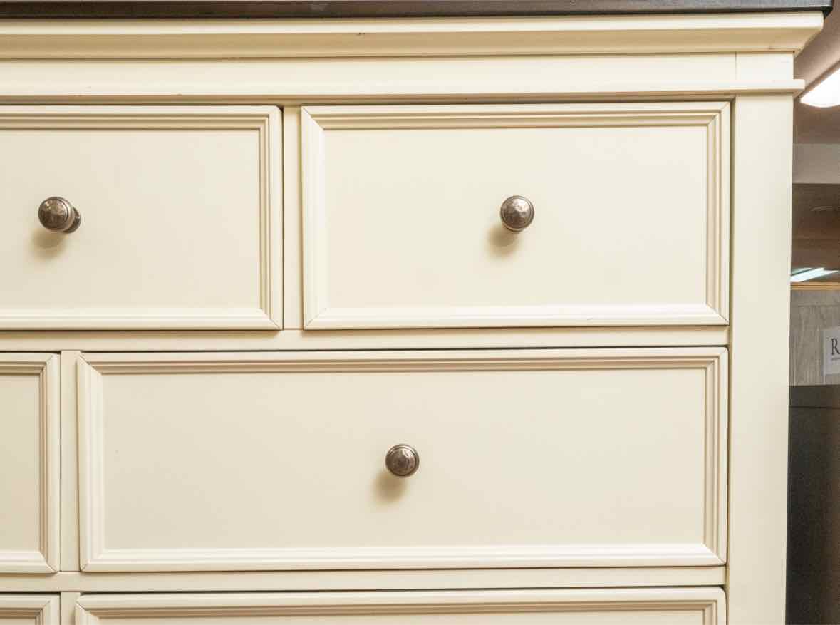Ashley Furniture Cream Finish 7 Drawer  Dresser with Arch Mirror