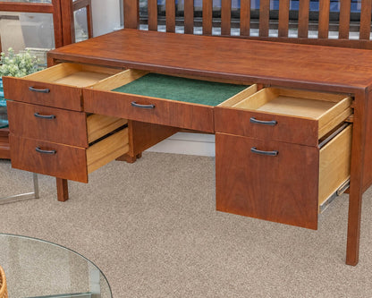 Founders MCM 6 Drawer Executive Desk In Warm Grain Patterned Walnut & Rosewood