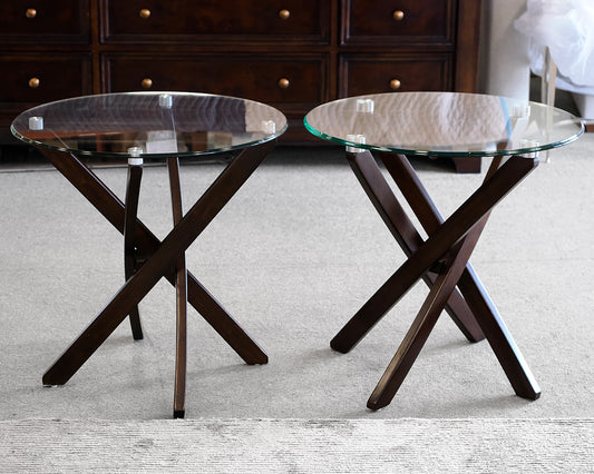 Pair of Round Side Tables w/ Wooden Base