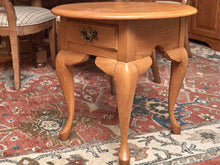 Pair Of Leister Queen Anne Style Oak Oval  1 Drawer Side Tables