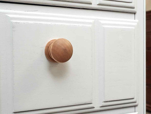 White Finish 5 Drawer Chest with Natural Wood Knobs