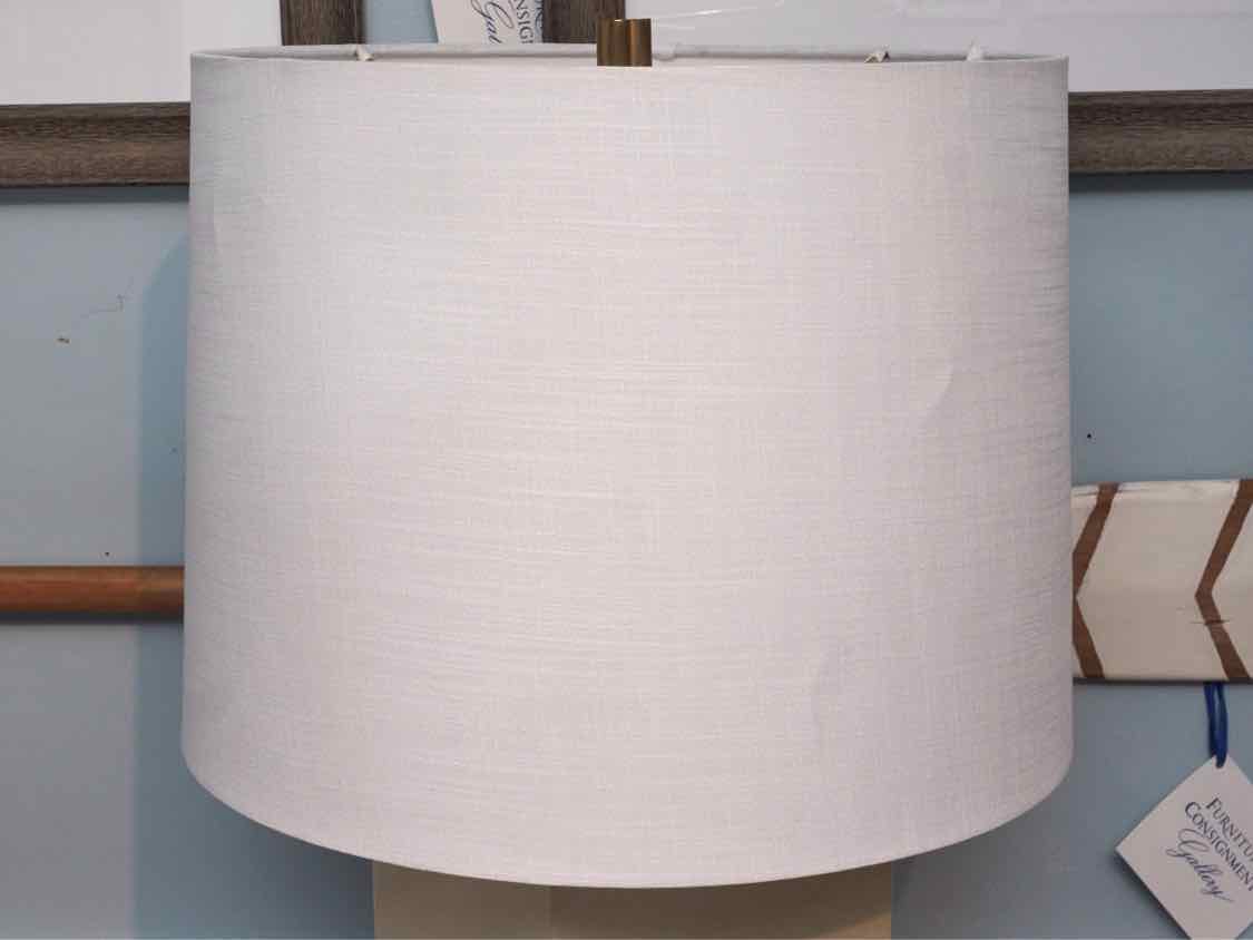 Caspian Ceramic White Table Lamp With Brass Accents & Shade