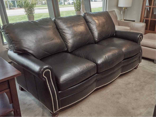 Bradington Young Black Leather 3 Cushion Sofa