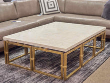 Aerin White Stone Cocktail Table with Brass Base