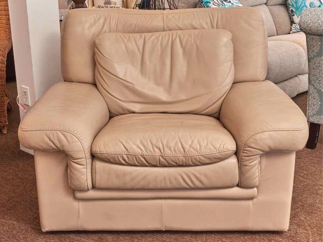 Italian Dove Taupe Bonded Leather Chair and Ottoman