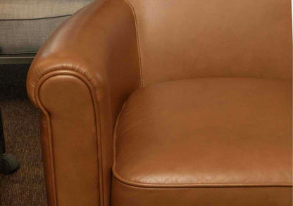 Pair Of Pottery Barn 'Ivring' Rolled Arm Caramel  Leather Swivel Chairs