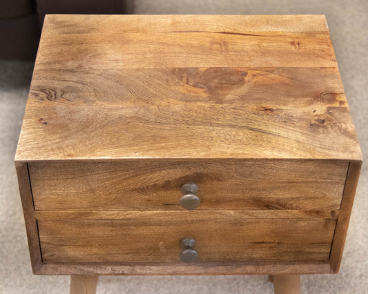 Retro Design Two-Drawer Nightstand with Round Pulls