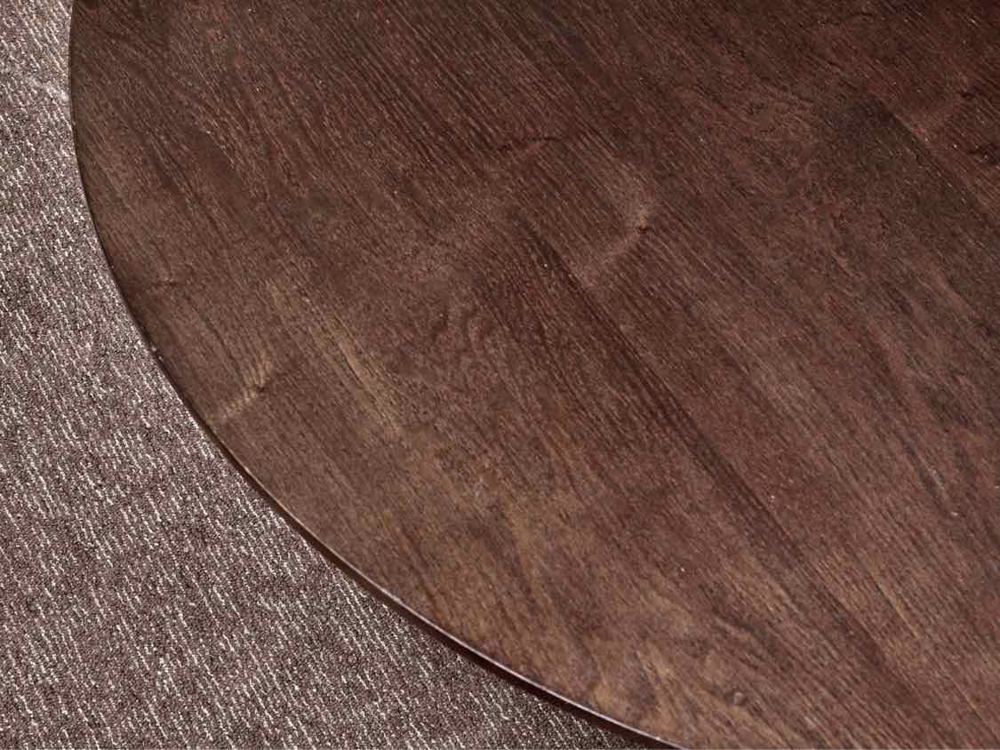 Brown Stained Oak Round Cocktail Table with Open Pedestal Base