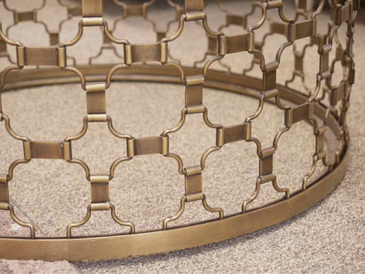 Arhaus 'Naomi' Gold Hammered Cocktail Table with Glass Top