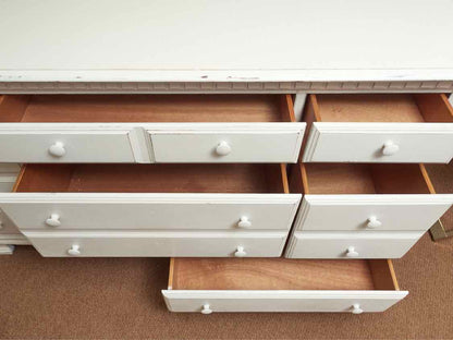 Arctic White Finish Distressed 8 Drawer Dresser