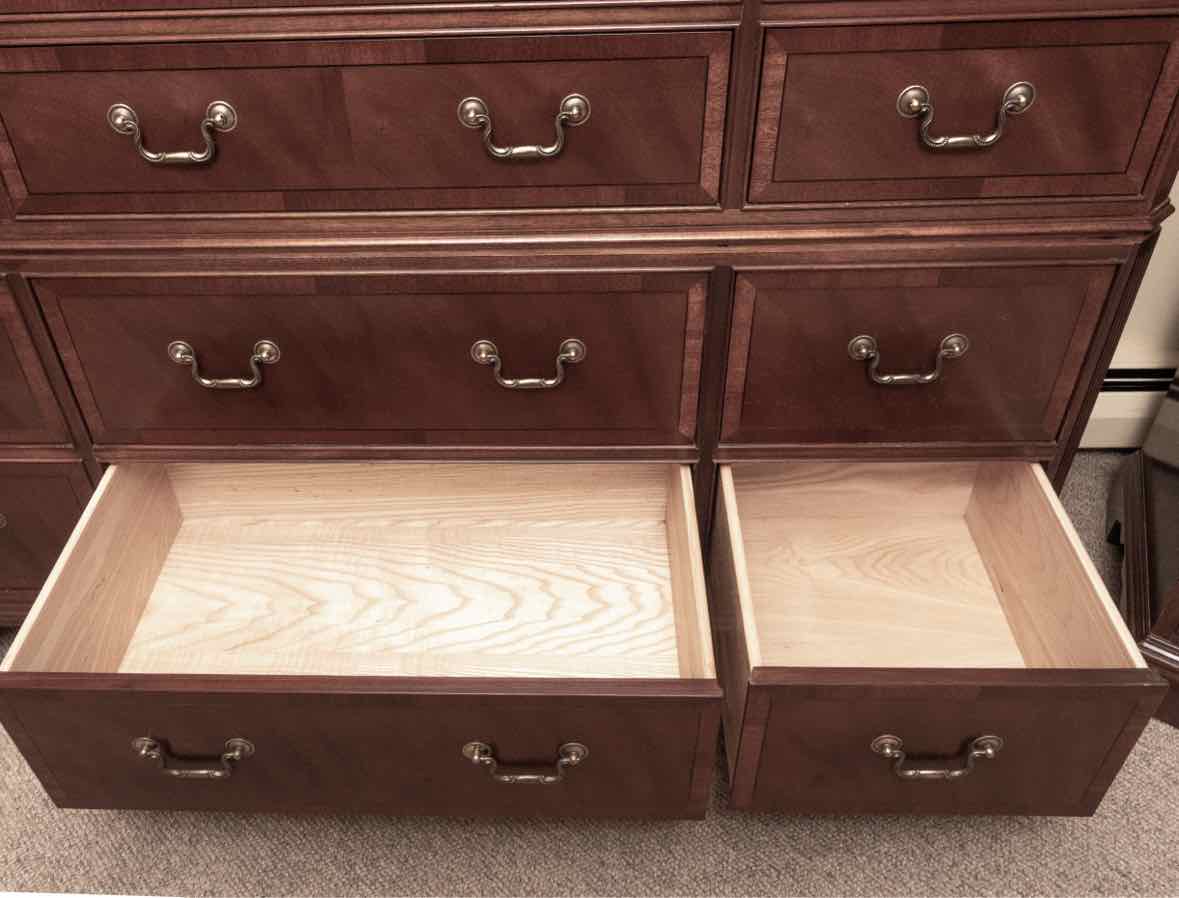 Ethan Allen Mahogany 18 Drawer Chest on Chest with Brass Chippendale  Handle