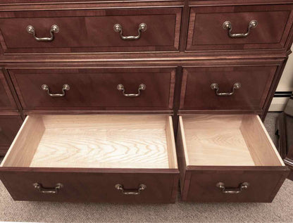 Ethan Allen Mahogany 18 Drawer Chest on Chest with Brass Chippendale  Handle