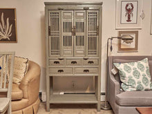 Gray Finish Asian 4 Door 5 Drawer & Lower Shelf  Cabinet