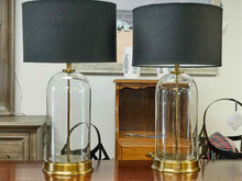 Pair of Glass & Brass Base Table Lamps