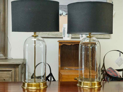 Pair of Glass & Brass Base Table Lamps