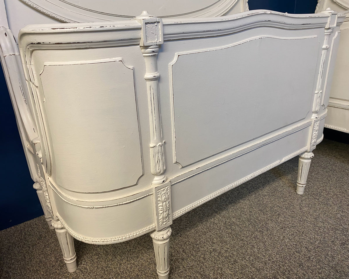 Pair of White French Twin Beds with Curved Footboard