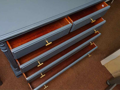 'Stormy Skies' Finish 5 Drawer Metal Gold Handles Chest