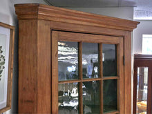 Fir Glass Pane Door Corner Cabinet with Painted Dandelion Green Finish  Interior
