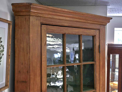 Fir Glass Pane Door Corner Cabinet with Painted Dandelion Green Finish  Interior