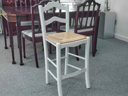 Set of 3 Ballard Designs Lemans Counter Stools in Cream with Rush Seats