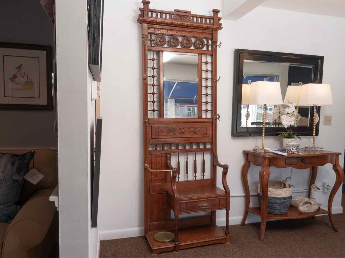 Eastlake Oak Hall Tree Coat Rack