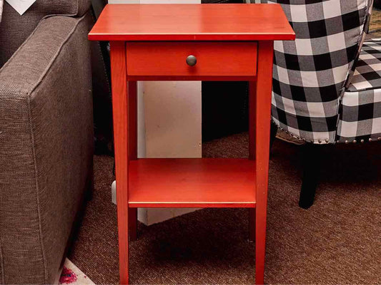 Red Finish Side Table with 1 Drawer & Shelf