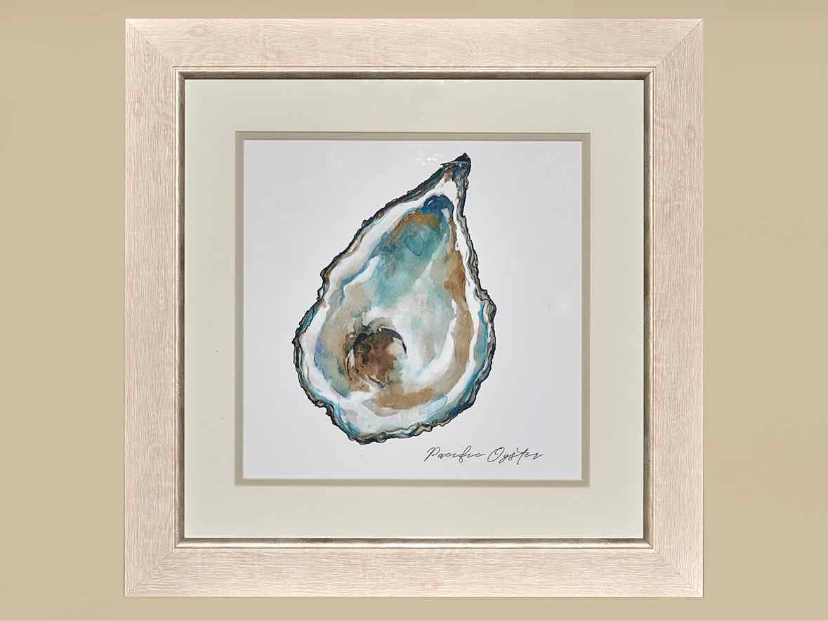 'Pacific Oyster' White Washed Frame Double Matt Watercolor Print