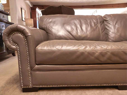 'Mole Grey' 2 Piece Leather Sofa with Nickel Nailhead Trim