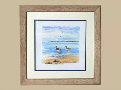 'Sandpiper Beach II' Watercolor Print Double Matted Dritwood Frame