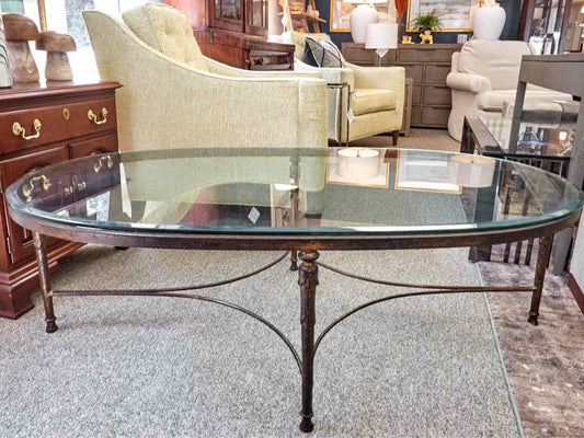 Oval Cocktail Table W/ Antqiued Bronze Base