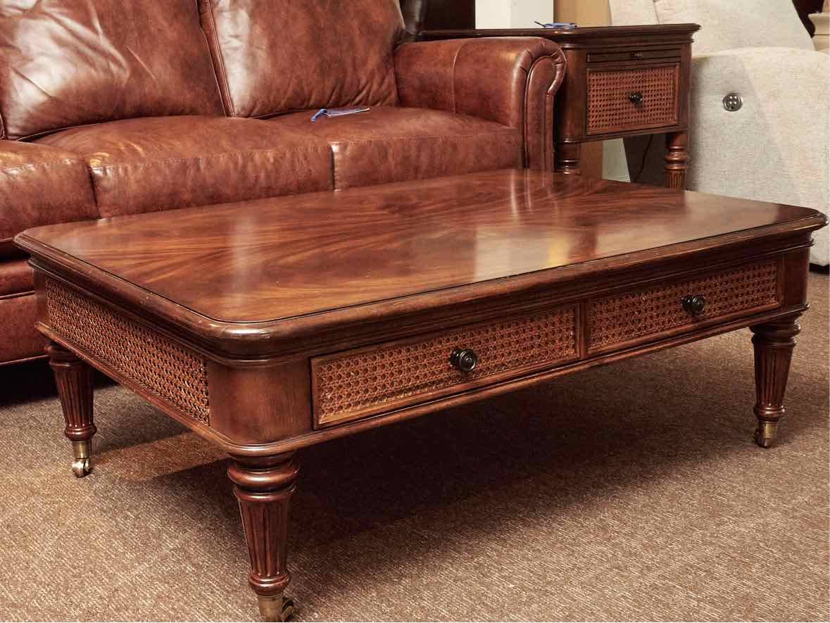 Ralph Lauren Mahogany Cocktail Table with Brass Casters