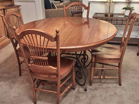 Ethan Allen 'Legacy Collection Maple Round Table Scrolled Base  &  4 Chair Set
