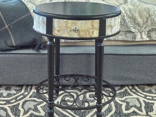 Black Finish 1 Drawer Side Table with Shell Accent Sides