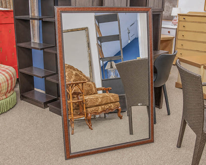 Dark Wood Framed Mirror W/ Black Beaded Trim