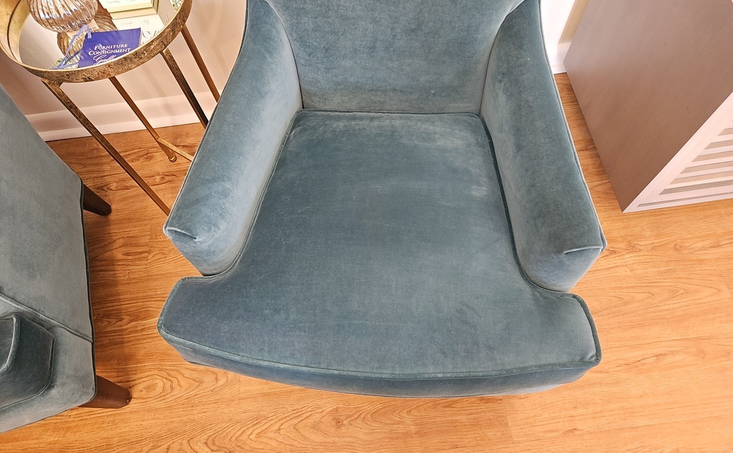 Camden Collection for Arhaus Pair of Teal Velvet Tall Highback Chairs