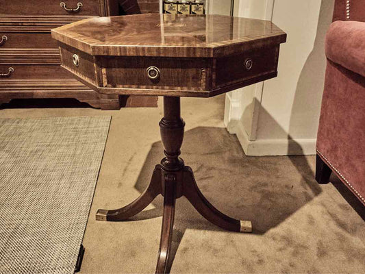 Ethan Allen Flamed Mahogany Inlay Wood Accents  2 Drawer  Accent Table