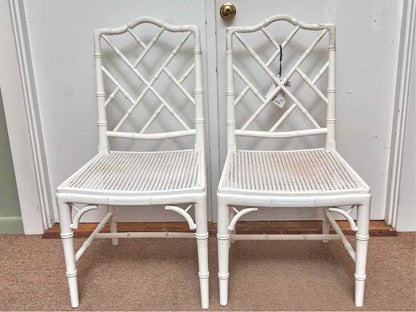 Pair of Bamboo & Cain Seat Arctic White Finish Dining Chairs