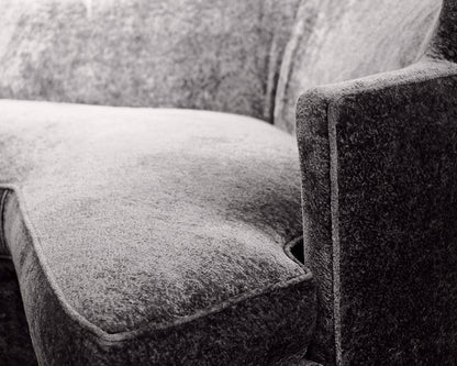 Custom Low Profile Wing Back Blue Silk Sofa