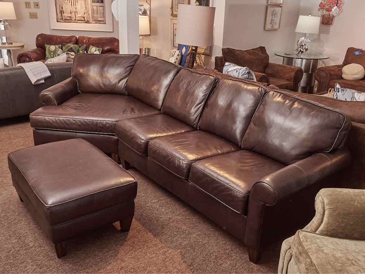 Flexsteel Espresso Brown Bonded Leather Sofa With Cuddle Corner  & Ottoman