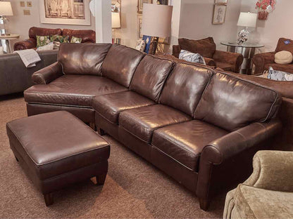 Flexsteel Espresso Brown Bonded Leather Sofa With Cuddle Corner  & Ottoman