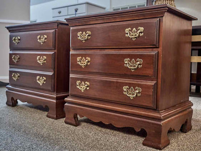 Pair of Cherry Block Front Two Drawer Nightstands
